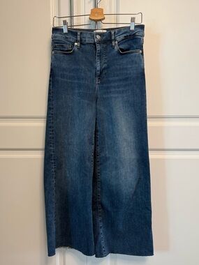 FRAME Le Slim Palazzo Cropped Jeans Raw Hem Wide Leg Size 28 High Rise